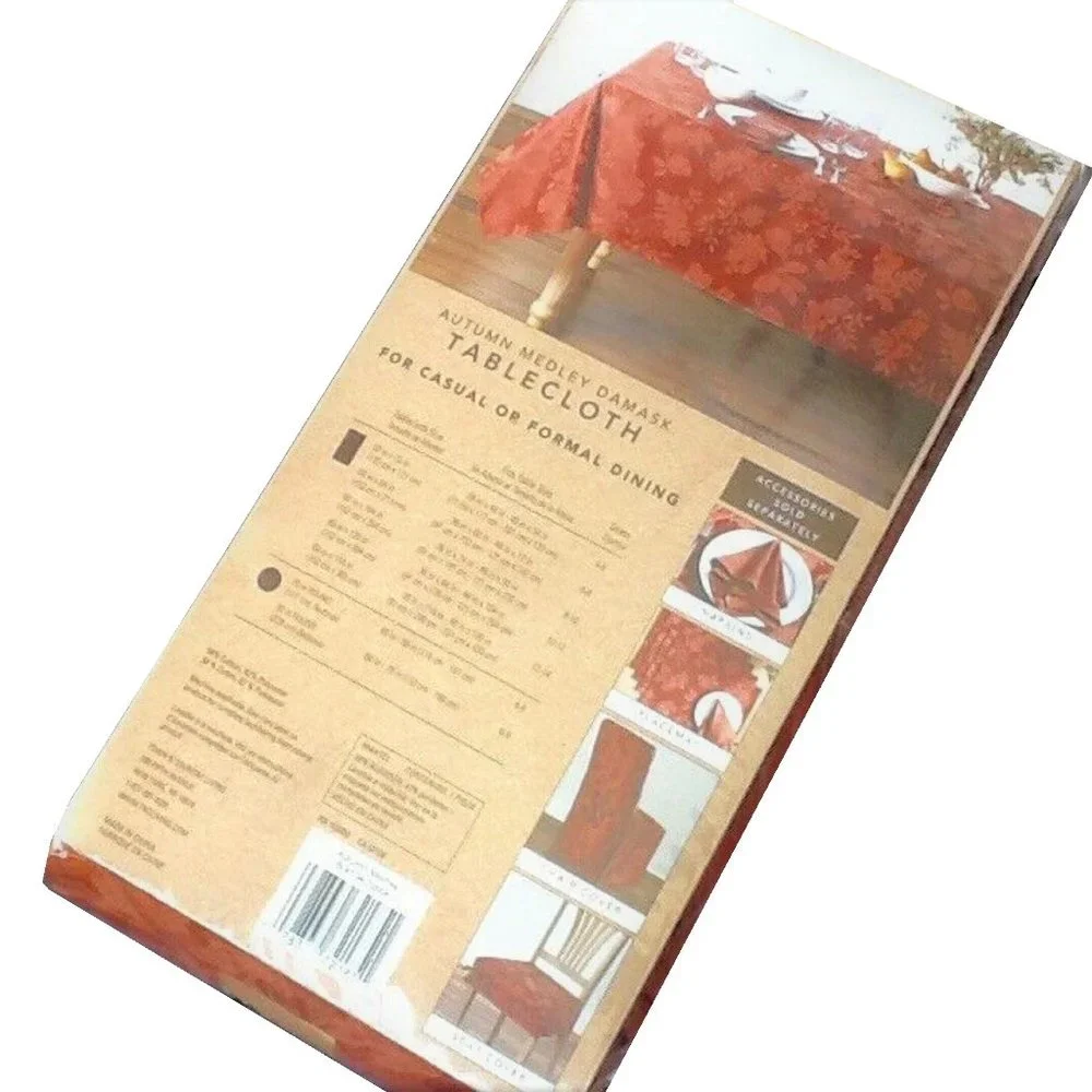 new in pkg SPICE-color Autumn Medley Damask 60x104 inch Tablecloth - Seats 6 o 8